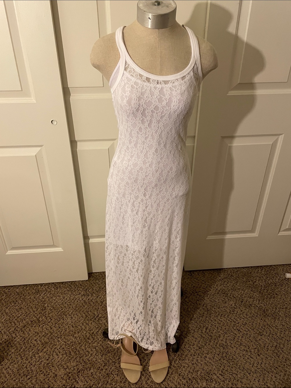 AERIE White Lace Racerback Maxi